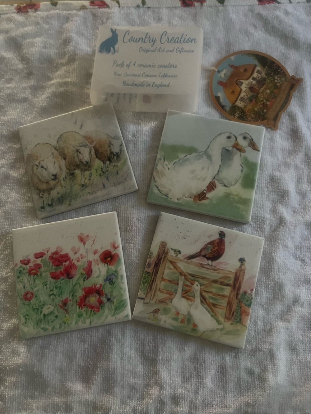 Country Creation Ceramic Coaster Set - Farm Animal & Floral Tiles